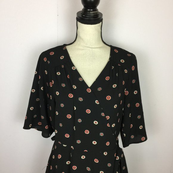 Studio B by Bobeau Hi-Low Maxi Wrap Dress Sz L Womans Black Floral Short Sleeve - Picture 10 of 16